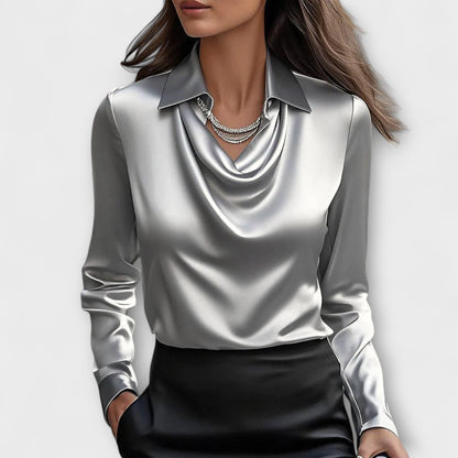 Liora | Blusa brillante con cuello fruncido
