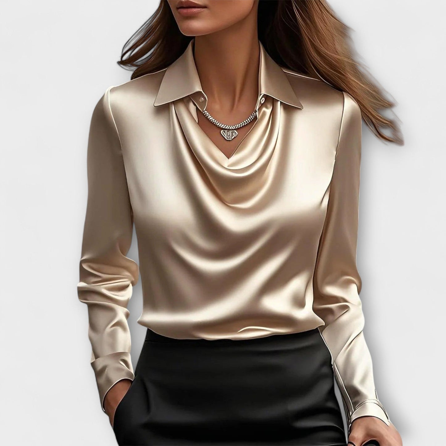 Liora | Blusa brillante con cuello fruncido