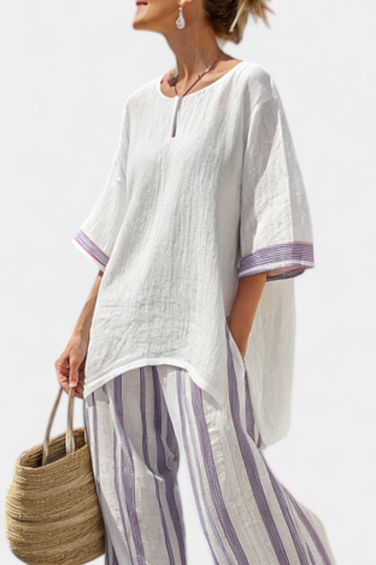 Allegra | Blusa cómoda y pantalones a rayas de bambú