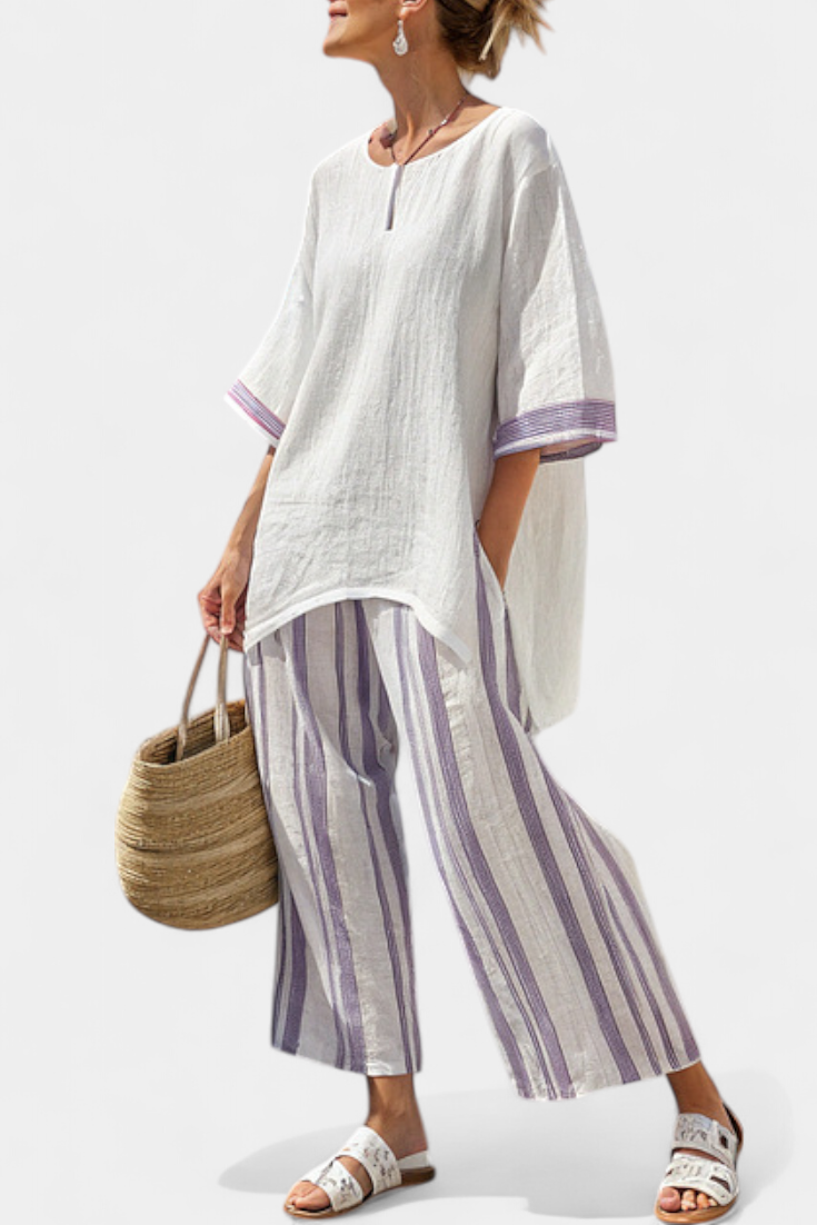 Allegra | Blusa cómoda y pantalones a rayas de bambú