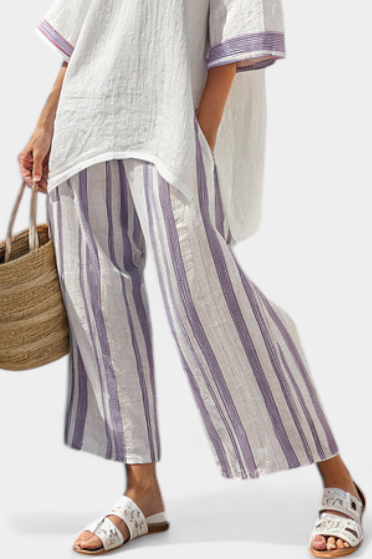 Allegra | Blusa cómoda y pantalones a rayas de bambú