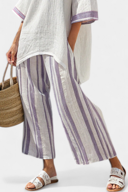 Allegra | Blusa cómoda y pantalones a rayas de bambú