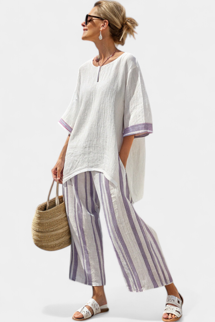 Allegra | Blusa cómoda y pantalones a rayas de bambú