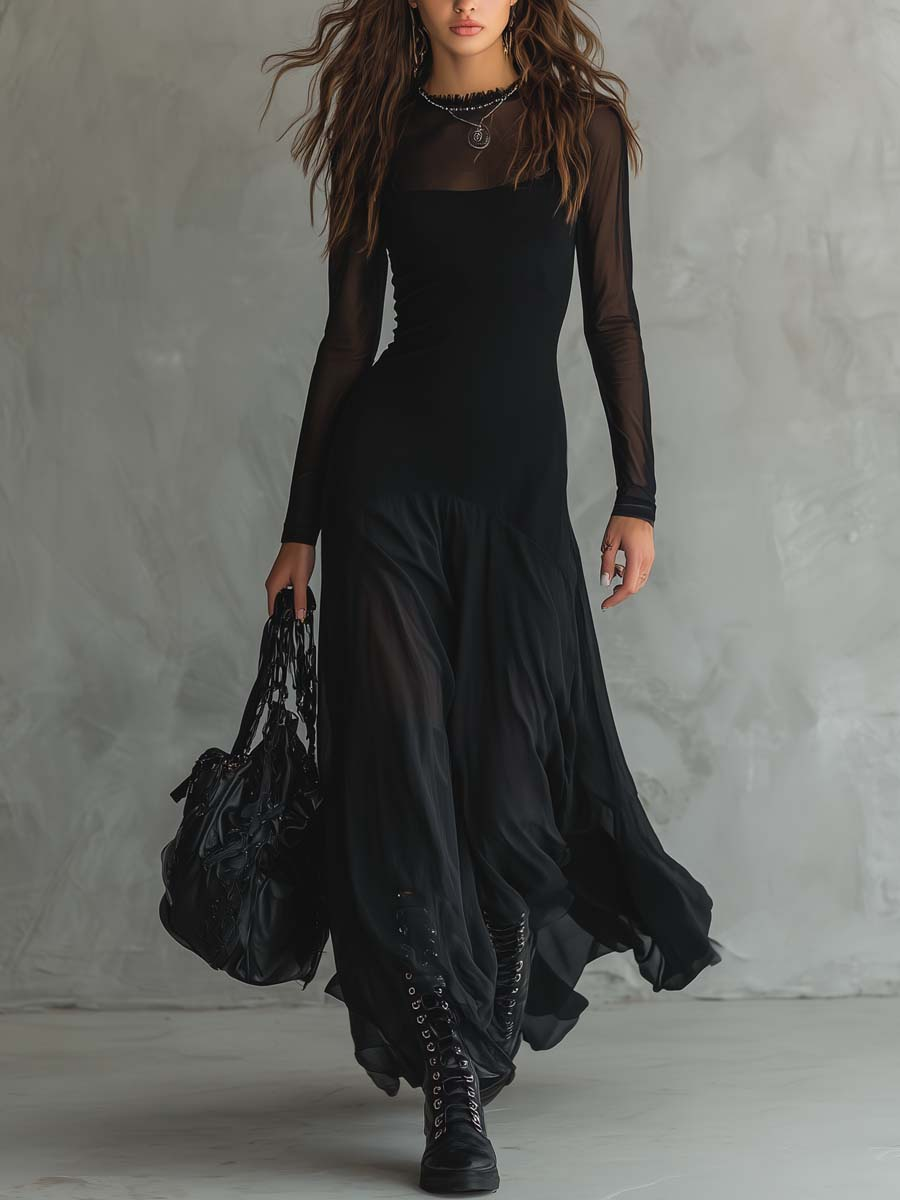 Neroa · Vestido largo holgado de tul negro