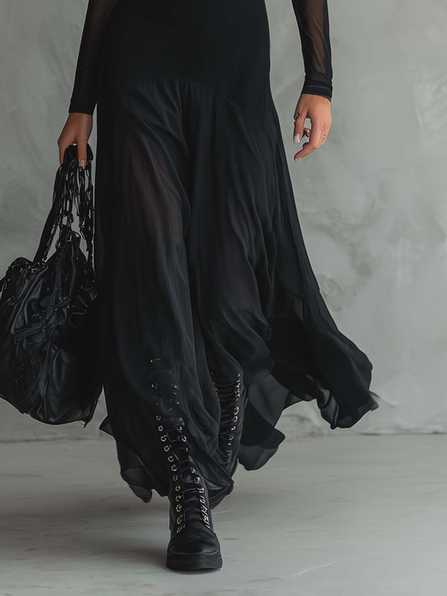 Neroa · Vestido largo holgado de tul negro